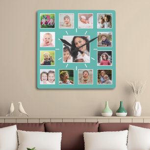 Erstellen Sie Ihre eigene 13-Familienfoto-Collage Quadratische Wanduhr