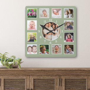 Erstellen Sie Ihre eigene 13-Familienfoto-Collage Quadratische Wanduhr