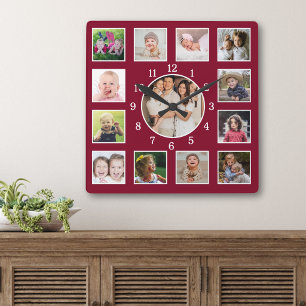 Erstellen Sie Ihre eigene 13-Familienfoto-Collage Quadratische Wanduhr