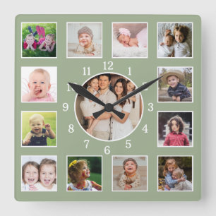 Erstellen Sie Ihre eigene 13-Familienfoto-Collage Quadratische Wanduhr