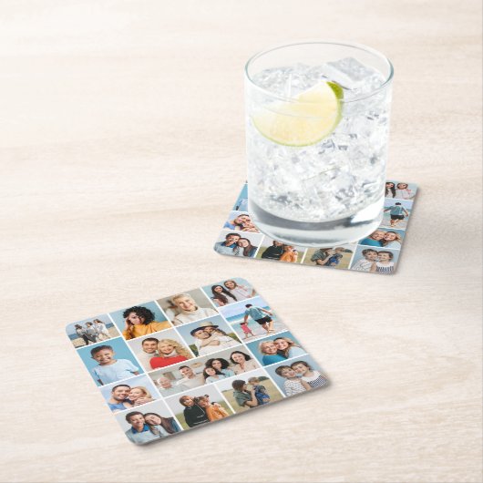 Erstellen Sie Ihre eigene 15 FotoCollage Rechteckiger Pappuntersetzer (Vor Ort)