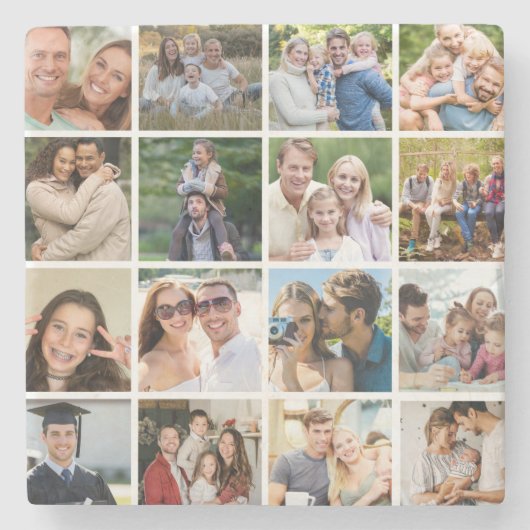 Erstellen Sie Ihre eigene 16-Foto-Collage Steinuntersetzer (Vorderseite)