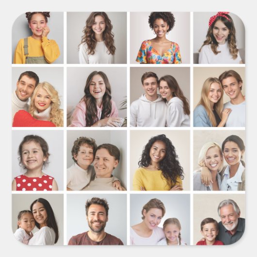 Erstellen Sie Ihre eigene 16 FotoCollage Quadratischer Aufkleber (Vorderseite)