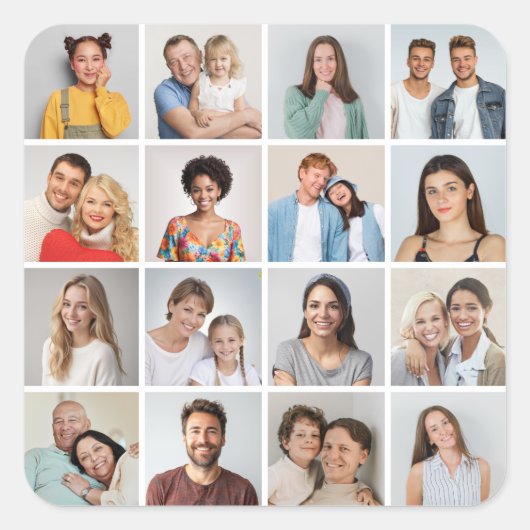 Erstellen Sie Ihre eigene 16 FotoCollage Quadratischer Aufkleber (Vorderseite)
