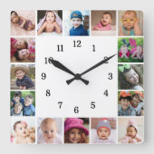 Erstellen Sie Ihre eigene 16 FotoCollage Schwarz/W Quadratische Wanduhr (Vorderseite)