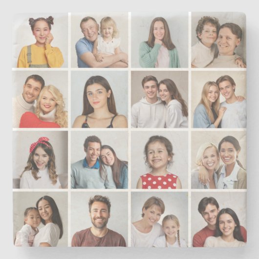 Erstellen Sie Ihre eigene 16 FotoCollage Steinuntersetzer (Vorderseite)