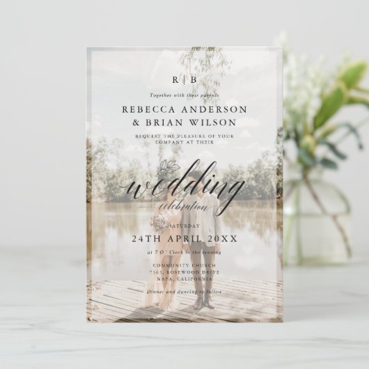 Erstellen Sie Ihre eigene 2 Foto Chic Calligrafy W Einladung (Stehend Vorderseite)