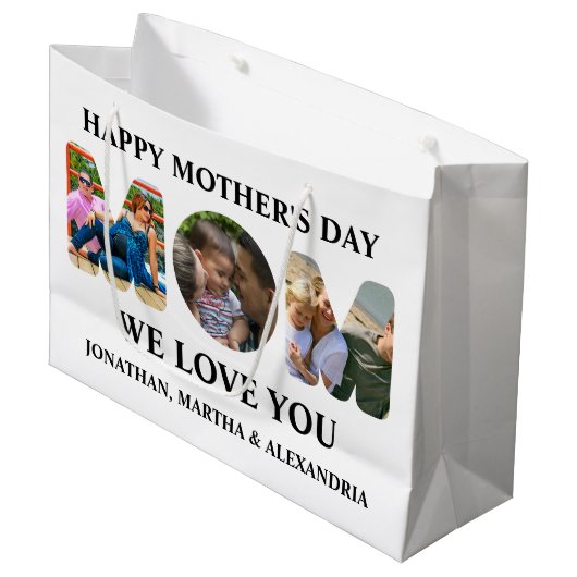 Erstellen Sie Ihre eigene 3-Foto Collage Happy Müt Große Geschenktüte (Vorderseite Schrägansicht)