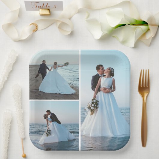 Erstellen Sie Ihre eigene 3 FotoCollage Pappteller (Hochzeit)