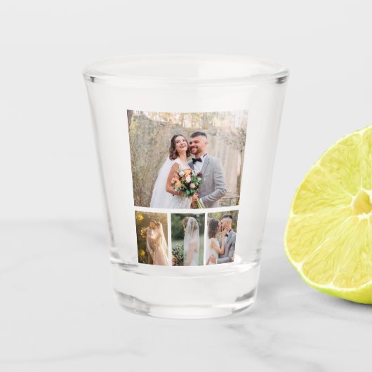 Erstellen Sie Ihre eigene 4-Foto-Hochzeitskollekti Schnapsglas (Vorderseite)
