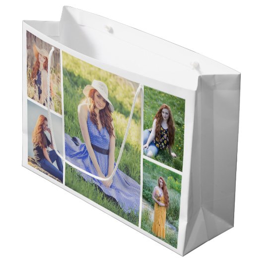 Erstellen Sie Ihre eigene 5-FotoCollage Große Geschenktüte (Vorderseite Schrägansicht)