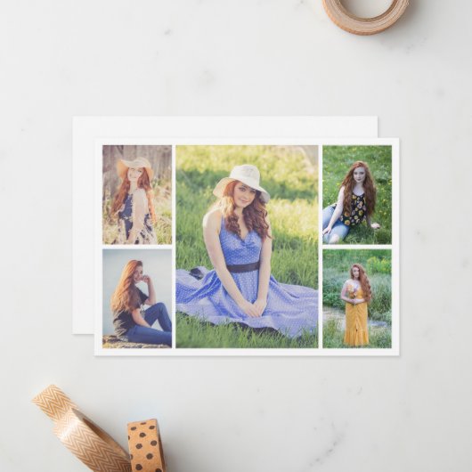 Erstellen Sie Ihre eigene 5-FotoCollage Mitteilungskarte (Vorderseite/Rückseite Beispiel)