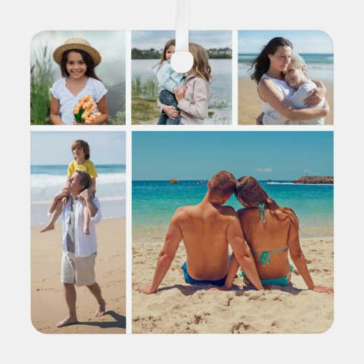Erstellen Sie Ihre eigene 5-FotoCollage Ornament Aus Metall (Vorderseite)