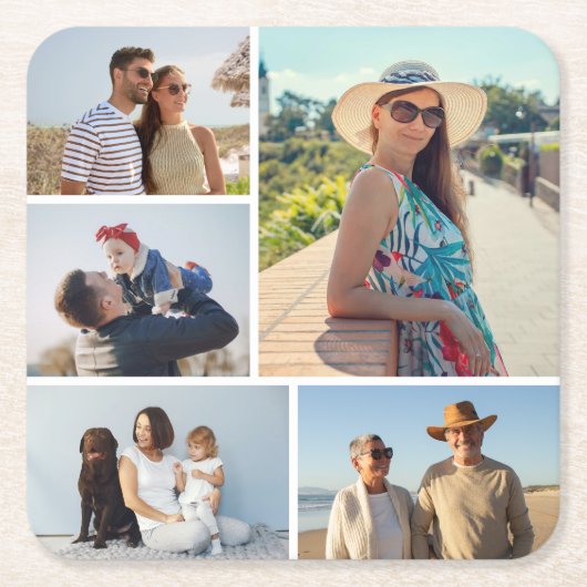 Erstellen Sie Ihre eigene 5-FotoCollage Rechteckiger Pappuntersetzer (Vorderseite)
