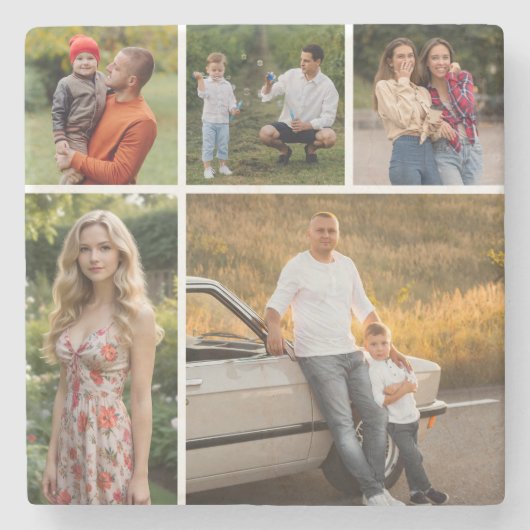 Erstellen Sie Ihre eigene 5-FotoCollage Steinuntersetzer (Vorderseite)