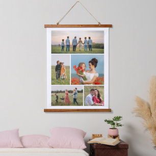Erstellen Sie Ihre eigene 5-FotoCollage Wandteppich Mit Holzrahmen