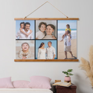 Erstellen Sie Ihre eigene 5-FotoCollage Wandteppich Mit Holzrahmen