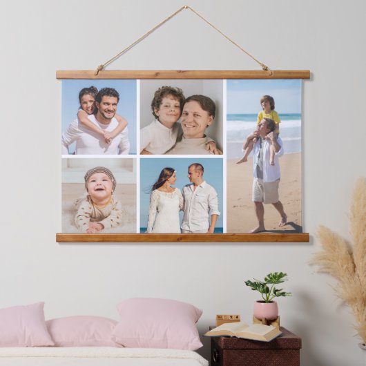 Erstellen Sie Ihre eigene 5-FotoCollage Wandteppich Mit Holzrahmen (Schlafzimmer)