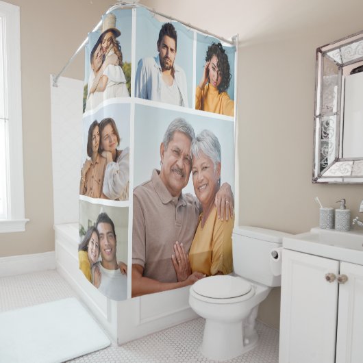 Erstellen Sie Ihre eigene 6-Bild-Collage bearbeitb Duschvorhang (Beispiel)
