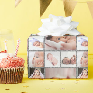 Erstellen Sie Ihre eigene 6-Foto-Collage Silber-Gl Geschenkpapier