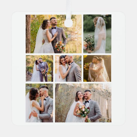 Erstellen Sie Ihre eigene 7-Foto-Hochzeitskollekti Ornament Aus Metall (Vorderseite)