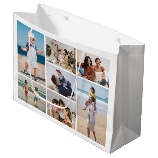 Erstellen Sie Ihre eigene 7 FotoCollage Große Geschenktüte (Vorderseite Schrägansicht)