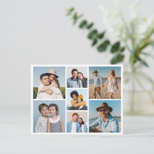 Erstellen Sie Ihre eigene 7 FotoCollage Postkarte (Stehend Vorderseite)