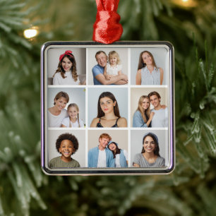 Erstellen Sie Ihre eigene 9-Foto-Collage Ornament Aus Metall