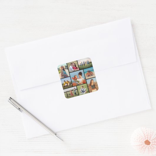 Erstellen Sie Ihre eigene 9 FotoCollage Quadratischer Aufkleber (Umschlag)