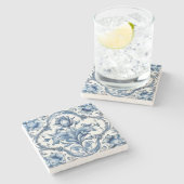 Erstellen Sie Ihre eigene blaue Chinoiserie-Blumen Steinuntersetzer (Seitenansicht)