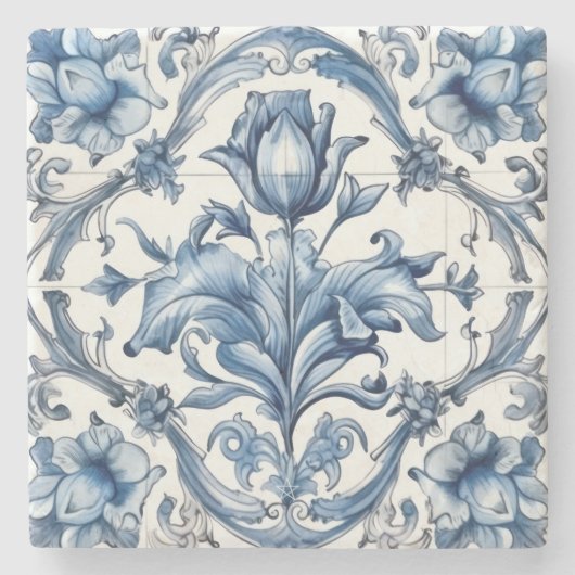 Erstellen Sie Ihre eigene blaue Chinoiserie-Blumen Steinuntersetzer (Vorderseite)