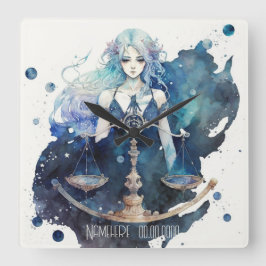 Erstellen Sie Ihre eigene Blue & Aquamarin Libra Z Quadratische Wanduhr