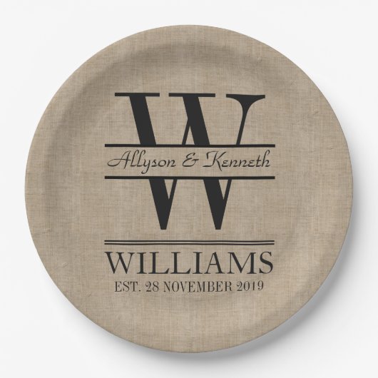 Erstellen Sie Ihre eigene Burlap-Logo-Jubiläumsmon Pappteller (Vorderseite)