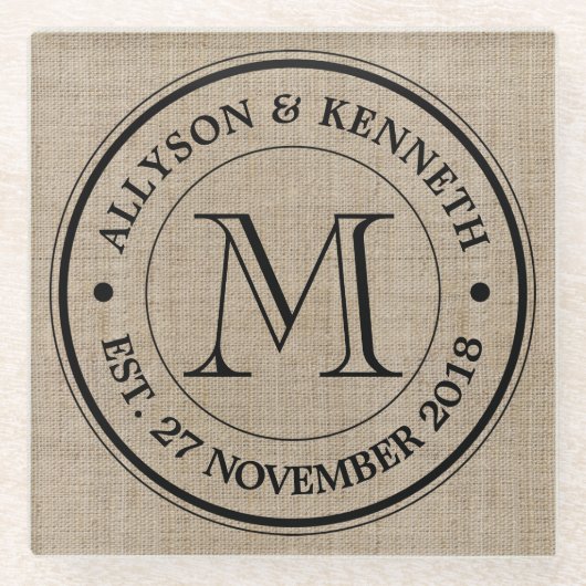 Erstellen Sie Ihre eigene Burlap Retro Logo Monogr Glasuntersetzer (Vorderseite)