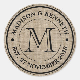 Erstellen Sie Ihre eigene Burlap Retro Logo Monogr Runder Aufkleber