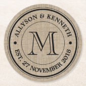 Erstellen Sie Ihre eigene Burlap Retro Logo Monogr Runder Pappuntersetzer (Vorderseite)