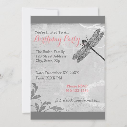 Erstellen Sie Ihre eigene Dragonfly zum Geburtstag Einladung (Vorderseite)