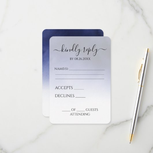 Erstellen Sie Ihre eigene dunkle Indigo Blue Cloud RSVP Karte (Vorderseite/Rückseite Beispiel)