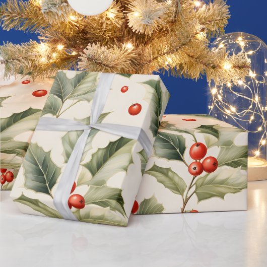 Erstellen Sie Ihre eigene elegante Red Holly Cream Geschenkpapier (Feiertage)