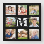 Erstellen Sie Ihre eigene Familie 8 Foto Collage B Quadratische Wanduhr (Vorderseite)