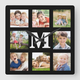 Erstellen Sie Ihre eigene Familie 8 Foto Collage B Quadratische Wanduhr