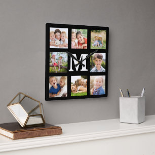 Erstellen Sie Ihre eigene Familien-8-Foto-Collage Quadratische Wanduhr