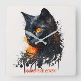 Erstellen Sie Ihre eigene feine schwarze Katze Quadratische Wanduhr