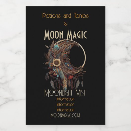 Erstellen Sie Ihre eigene Floral Paisley Boho Moon Weinetikett (Einzelnes Label)