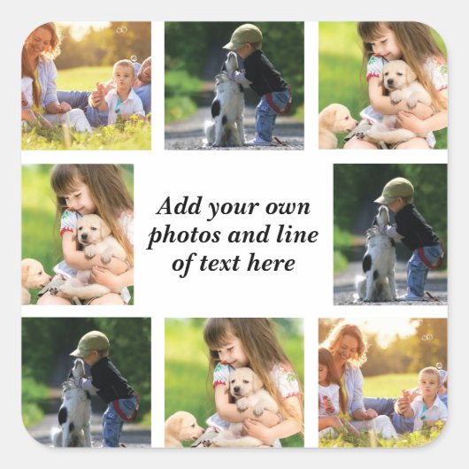 Erstellen Sie Ihre eigene Foto-Collage und -Text Quadratischer Aufkleber (Vorderseite)