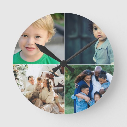 Erstellen Sie Ihre eigene Fotocollage mit 4 Fotos Runde Wanduhr (Vorderseite)