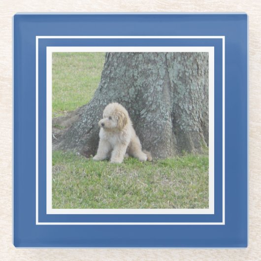 Erstellen Sie Ihre eigene Fotope Blau & Weiß Glasuntersetzer (Vorderseite)