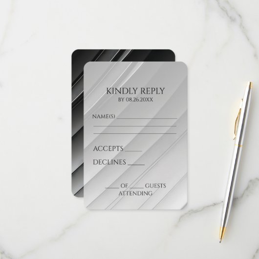 Erstellen Sie Ihre eigene Graustufen-Diagonalwippe RSVP Karte (Vorderseite/Rückseite Beispiel)