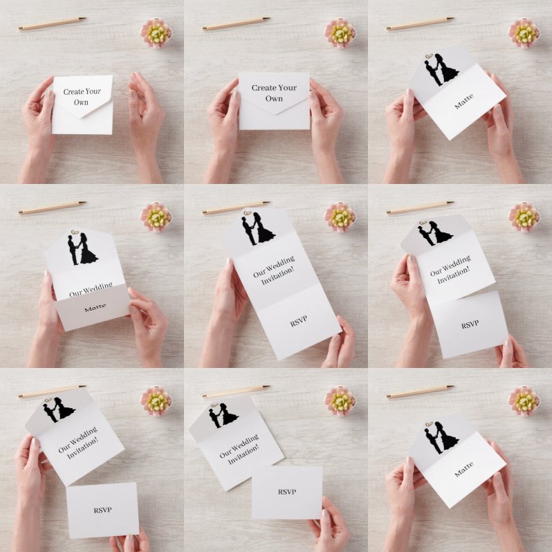 Erstellen Sie Ihre eigene Hochzeit RSVP White All In One Einladung