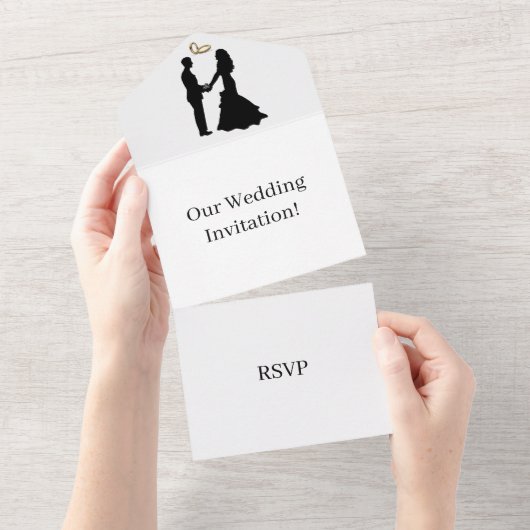 Erstellen Sie Ihre eigene Hochzeit RSVP White All In One Einladung (Abreißen)